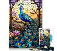 Rompecabezas de vitrales de Pavo Real para Adultos, 1000 Piezas, Juguete de lógica Resistente, Juego Relajante, Borde Transparente, Regalo artístico (38x26cm)