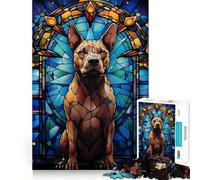 Rompecabezas de vitrales de Perro Pit Bull de 1000 Piezas para Adultos Fortalece la Memoria Alegría en Grupo Bordes limpios Regalo Elegante (50x75cm)