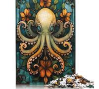 Rompecabezas de vitrales de Pulpo, Rompecabezas Rectangular de Papel Entrelazado preciso para Adultos y niños, 1000 Piezas (75 x 50 cm)