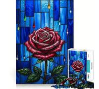 Rompecabezas de vitrales de Rosas Rojas de 1000 Piezas para Adultos Fortalece la Memoria, Calma la Mente, cálida Sorpresa (38x52cm)
