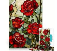 Rompecabezas de vitrales de Rosas Rojas para Adultos, 1000 Piezas, Juguete Intelectual, Tiempo Acogedor, Corte de Calidad, (38x26cm)