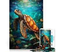 Rompecabezas de vitrales de Tortugas Marinas de 1000 Piezas para Adultos Juguete cognitivo para armar Juntos Colección de Arte (50x75cm)
