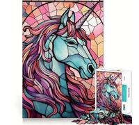 Rompecabezas de vitrales de Unicornio de 1000 Piezas Diversión para ejercitar la Memoria Bordes Lisos Encaje Forma Divertida de llenar Las Horas Libres (38x52cm)