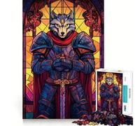 Rompecabezas de vitrales del Caballero Lobo,1000 Piezas para Adultos,Juego para estimular la Memoria,Calidad Profesional,Actividad de Corte conmovedora para reuniones (38x26cm)