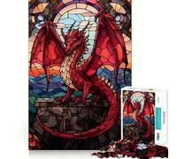 Rompecabezas de vitrales Dragón Rojo de 1000 Piezas para Adolescentes Fortalece la Memoria, Calma, relaja, Bordes Suaves Regalo increíble (38x26cm)