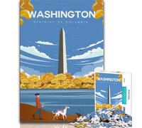 Rompecabezas de Washington de 1000 Piezas para Adolescentes, Ideal para Pasar el Tiempo Libre en casa, con póster a Juego y Hoja de Trivia de 38x26cm
