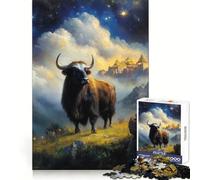 Rompecabezas de Yak en Paisaje montañoso con Templo para Adolescentes, 1000 Piezas, para ejercitar la Mente, Entretenimiento Agradable, Bordes Suaves, Regalo Ideal de Navidad (38x52cm)