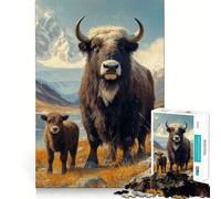 Rompecabezas de Yak y Ternero en Paisaje de montaña para Adolescentes 1000 Piezas Juego Mental Divertido Conexión Limpia y fluida Una Forma Atractiva de Pasar el Tiempo Libre (50x75cm)