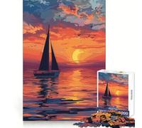 Rompecabezas de yate al Atardecer en el océano, 1000 Piezas para Adultos, estimulación cognitiva, Escape Tranquilo, Corte preciso, Regalo de Temporada (38x52cm)