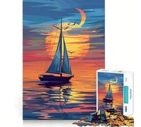 Rompecabezas de yate al Atardecer en el océano para Adultos,1000 Piezas Juego de ingenio y Habilidad Troquelado de Alta precisión Un desafío entretenido para el Tiempo Libre (50x75cm)