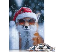 Rompecabezas de Zorro con Gorro de Papá Noel, Juguete de descompresión, Rompecabezas Rectangular de Papel para niños y Adultos a Partir de 12 años, 1000 Piezas (26 x 38 cm)
