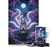 Rompecabezas de Zorro de Nueve Colas en un jardín a la luz de la Luna para Adultos, 1000 Piezas, Rompecabezas Mental, Montaje Lento, Disfrute de la Imagen, (50x75cm)