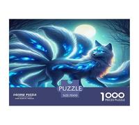 Rompecabezas de Zorro de Nueve Colas para Adultos: Zorro de Nueve Colas brillando bajo la Luna, Juego Educativo, desafío, decoración de Pared, 70 x 50 cm/1000 Piezas