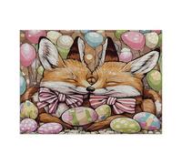 Rompecabezas de zorro de primavera y Pascua para adultos, 500 piezas, rompecabezas de madera de animales con huevos de vidrieras, divertidas decoraciones de patrón divertido para entretenimiento en el