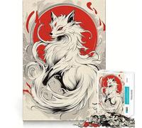Rompecabezas de Zorro Kitsune Blanco con Sol Rojo para Adultos 1000 Piezas Juego de Memoria Cerebral Cortado con láser para un Ajuste Perfecto aliviar el estrés (38x52cm)
