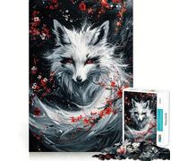 Rompecabezas de Zorro Kitsune Blanco Juego de Memoria Mental de 1000 Piezas manualidad de Corte de Alta precisión desafío Cerebral Interactivo para el hogar (38x26cm)