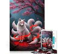 Rompecabezas de Zorro Kitsune Blanco Juego de Memoria Mental de 1000 Piezas Manualidades de Corte de Alta precisión desafío Cerebral Interactivo para el hogar (38x52cm)