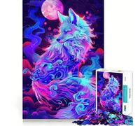 Rompecabezas de Zorro Kitsune neón en Las Nubes para Adultos, 1000 Piezas, Juguete de lógica Resistente, Juego Relajante, Borde Transparente, Regalo artístico (38x52cm)