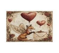 Rompecabezas de zorro para el día de San Valentín para adultos, 1000 piezas, rompecabezas estéticos vintage de madera con estampado de animales, decoraciones de patrón festivo para fiestas de