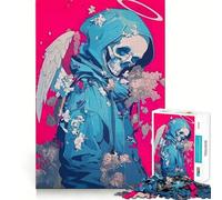 Rompecabezas del Ángel de la Muerte con Flores,1000 Piezas,para Adultos Ejercicio Mental Corte de precisión Bordes Lisos Actividad Relajante para Grupos en Interiores (38x26cm)