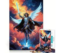 Rompecabezas del Arcángel Miguel Alado el Guerrero con Espada en Las Nubes para Adultos 1000 Piezas Juego de Memoria Corte Fino Acabado Premium Una Forma Entretenida de Pasar Horas Libres (50x75cm)