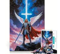 Rompecabezas del Arcángel Miguel,Guerrero Angélico,1000 Piezas,Juego Divertido sin Rebabas,Piezas de Corte Limpio,portátil,Ideal para Viajes (38x26cm)