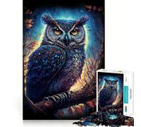 Rompecabezas del Búho Vigilante Nocturno, 1000 Piezas para Adultos, Juguete para concentrarse y ejercitar la Mente, Ideal para el hogar y el Ocio, con Bordes Ajustados, Regalo de Papá Noel (38x26cm)