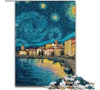Rompecabezas del Cielo Nocturno de Van Gogh para Adultos y Adolescentes Un Juego desafiante para Disfrutar en Familia con póster y Hoja de Trivia 26x38cm