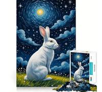 Rompecabezas del Conejo Blanco y el Cielo Estrellado para Adolescentes 1000 Piezas Juego para estimular la Mente Ensamblaje Firme y Seguro Actividad para Fortalecer los Lazos Familiares (38x26cm)