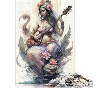 Rompecabezas del Dios Saraswati (hinduismo), desafío difícil, 100% cartón Reciclado, para Adultos a Partir de 12 años, 1000 Piezas (26 x 38 cm)