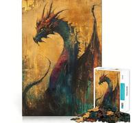 Rompecabezas del Dragón Dorado Antiguo,1000 Piezas,Juego de ingenio,Piezas de Ajuste, Actividad Nocturna para Toda la Familia (38x52cm)