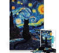 Rompecabezas del Gato de Van Gogh,1000 Piezas,Juguete de construcción Focus,Ajuste Huecos,Actividad gratificante para días lluviosos (50x75cm)