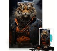 Rompecabezas del Guerrero japonés Tigre, 1000 Piezas para Adultos Mejora la Memoria, relaja la Mente Bordes precisos Lista de Deseos de Santa Claus 38x26cm