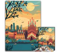 Rompecabezas del Horizonte de Barcelona de 1000 Piezas para Adultos de Madera Ideal para Relajarse y Disfrutar decoración del hogar 1000 Piezas (75x50cm)