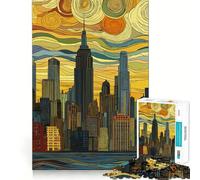 Rompecabezas del Horizonte de la Ciudad de Nueva York al Estilo de Van Gogh para Adolescentes 1000 Piezas Juguete de lógica con Forma de Tren cómodo y Relajante Corte Suave Regalo para Festivales