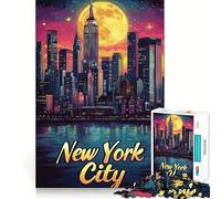 Rompecabezas del Horizonte de la Ciudad de Nueva York de 1000 Piezas para Adultos Mejora la Memoria Momento de Paz Bordes Finos Regalo Ideal para Pedir un Deseo a Santa Claus (38x26cm)
