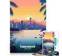 Rompecabezas del Horizonte de Vancouver al Atardecer,Juego de Memoria de 1000 Piezas,manualidad de Corte de Alta precisión,desafío Cerebral Interactivo para el hogar (38x26cm)