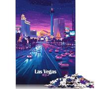 Rompecabezas del Horizonte Nocturno de Las Vegas, de Papel 100% Reciclado, Rectangular, para Mujeres y Hombres, Navidad, 1000 Piezas (75 x 50 cm)