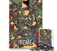 Rompecabezas del Mapa de la Ciudad de Roma,Italia,para Adolescentes,1000 Piezas,Mejora la Memoria,Tiempo Libre Agradable,Corte láser,Sorpresa de cumpleaños (38x52cm)
