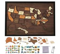 Rompecabezas del Mapa de Viaje de EE. UU. de Madera, 12 x 10 Pulgadas, Mapa Interactivo de los 50 Estados de EE. UU. con Pegatinas y Alfileres, Puzle Desmontable para Hogar, Cocina, Oficina