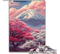 Rompecabezas del Monte Fuji con Flores de Cerezo para Adultos y Adolescentes, Apto para Mayores de 14 años, Ideal para Mejorar la Memoria (26x38cm)