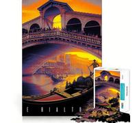 Rompecabezas del Puente de Rialto de Venecia,1000 Piezas,Juego Divertido sin Rebabas,Piezas de Corte Limpio,portátil,Ideal para Viajar (38x26cm)
