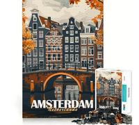 Rompecabezas del Puente del Canal de Ámsterdam de 1000 Piezas Diversión para estimular la concentración Tecnología Avanzada de Corte láser Juego Mental Ideal para Viajar (50x75cm)