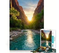 Rompecabezas del río del Parque Nacional Zion al Atardecer,1000 Piezas,Juego de Memoria Cerebral, Corte láser,Actividad Absorbente para Noches tranquilas (38x26cm)