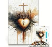 Rompecabezas del Sagrado Corazón con Cruz de 1000 Piezas para Adolescentes Juguete de lógica Que estimula la Mente y relaja Bordes definidos Regalo Elegante (38x26cm)