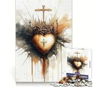 Rompecabezas del Sagrado Corazón con Cruz de 1000 Piezas para Adolescentes Juguete de lógica Que estimula la Mente y relaja Bordes definidos Regalo Elegante (38x26cm)