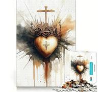 Rompecabezas del Sagrado Corazón con Cruz para Adolescentes, 1000 Piezas, Recall Upgrade, Relajante, Divertido, Diseño Claro, Decoración de Pared (38x52cm)