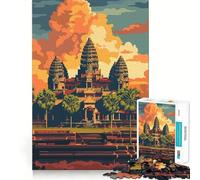 Rompecabezas del Templo Angkor Wat al Atardecer,1000 Piezas,para Adolescentes,Juego para estimular la Mente,Montaje Firme y Seguro,Actividad Divertida para Toda la Familia (38x52cm)