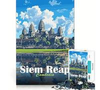 Rompecabezas del Templo de Angkor Wat,Siem Reap,1000 Piezas Juego de concentración Mental Corte de precisión Bordes Lisos Actividad Absorbente para Noches tranquilas (50x75cm)
