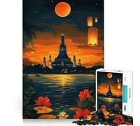 Rompecabezas del Templo Wat Arun al Atardecer 1000 Piezas Juego de concentración Mental diseño Ajustado sin Huecos desafío Cerebral Interactivo para el hogar (38x52cm)